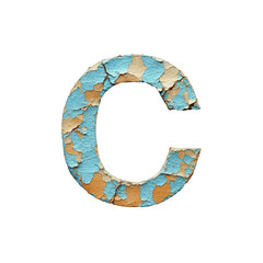 Letter C. Weathered peeling Paint Texture Artstyle. typography font, alphabet abc, isolated on transparent background png.