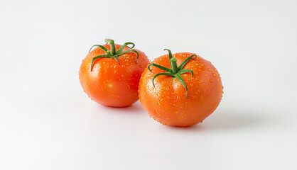 Fresh Tomatoes with Water Droplets on White Background