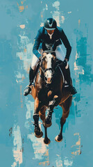 Fototapeta premium Equestrian jumping over obstacles, horse riding sports, Grace and precision