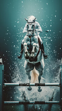 Equestrian jumping over obstacles, horse riding sports, Grace and precision