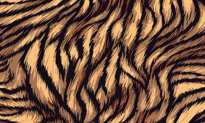 Elegant Tiger Skin Pattern Vector Illustration With Seamless Design. Animal Striped Skin Fur Pattern Texture Background