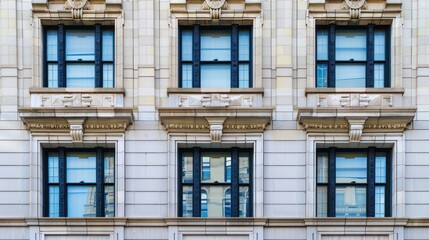 Fototapeta premium Architectural detail of bay windows on a historic high-rise building.