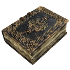 Fototapeta premium Isolated Old Spell Book with Intricate Designs and Leather Cover.