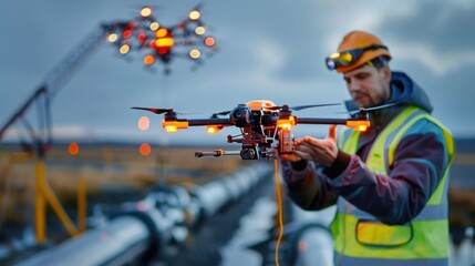 Fototapeta premium Oil pipeline inspection, drone technology,