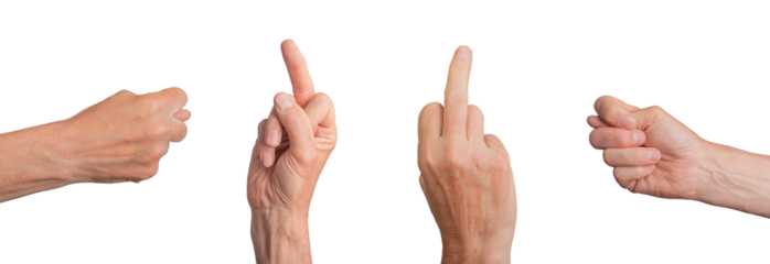 Rude gestures, fig symbol and fuck-off, hand sign isolated on white background.