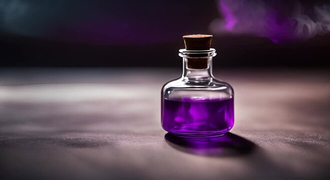 ethereal glass vial filled with a purple potion