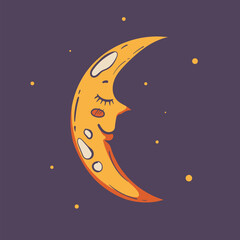 Moon half moon star night space sky isolated concept. Vector flat graphic design element illustration