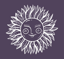 Boho esoteric sun solar element doodle line style concept. Vector flat graphic design element illustration