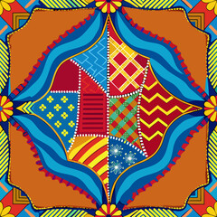 embroidered pattern. Wavy bohemian print. Patchwork ornament