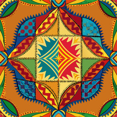 embroidered pattern. Wavy bohemian print. Patchwork ornament