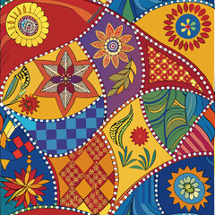 embroidered pattern. Wavy bohemian print. Patchwork ornament