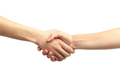 two hands shaking with a transparent background, signifying agreement or partnership. The hands are light-skinned and extend from opposite sides of the image.