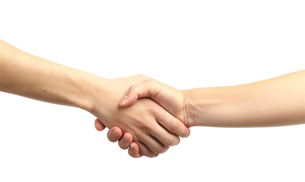 two hands shaking with a transparent background, signifying agreement or partnership. The hands are light-skinned and extend from opposite sides of the image. - Powered by Adobe