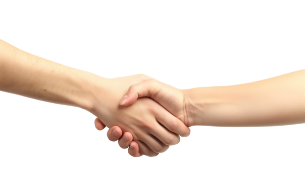 two hands shaking with a transparent background, signifying agreement or partnership. The hands are light-skinned and extend from opposite sides of the image.