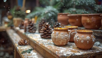 A DIY pottery session creating holidaythemed ceramics like candle holders and ornaments
