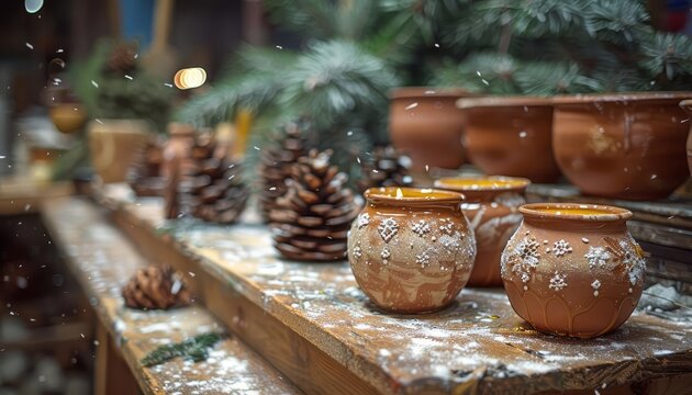 A DIY pottery session creating holidaythemed ceramics like candle holders and ornaments