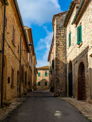 The old narrow streets in the medieval town of Casale Marittimo in Tuscany