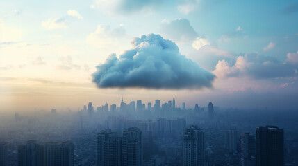 Futuristic Cityscape with Clouds and Skyscrapers at Dawn