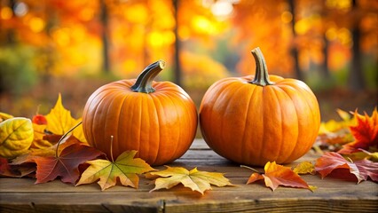 Naklejka premium pumpkin on autumn leaves