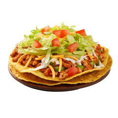 Isolated Delicious Layered Taco with Meat, Cheese, and Vegetables.