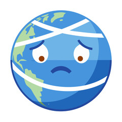 cartoon illustration of bandaged world, globe, earth, sadness sorrow and despair