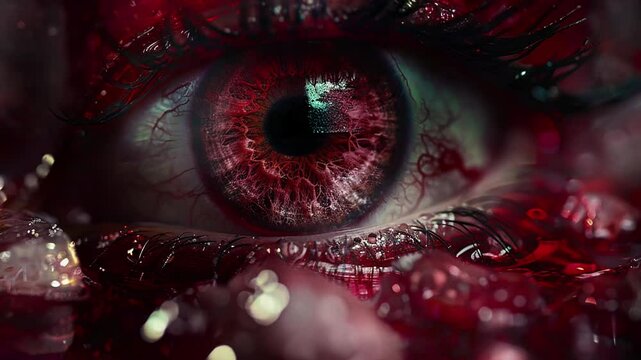 The bloody eye of a person in close-up