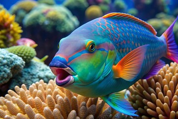 Obraz premium Colorful Parrotfish in Coral Reef.