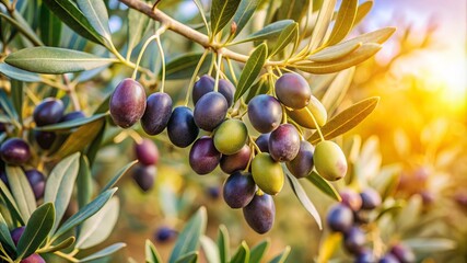 Ripe Olives on Branch.