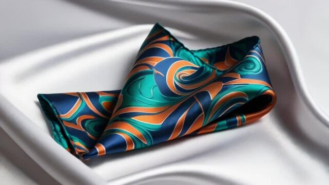 A silk pocket square with unique design, vibrant pattern and a subtle sheen, 