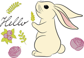 Easter set with rabbit clip art