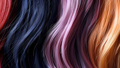 Naklejka premium Strands of different color hair as background, closeup