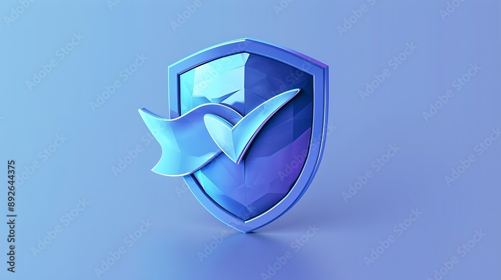 Fototapete shield with tickmark 3d rendering minimal wallpaper, background with big copy space