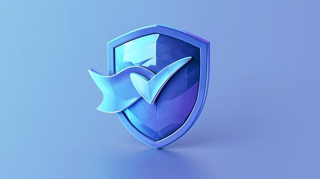 Shield with tickmark 3d rendering minimal wallpaper, background with big copy space 