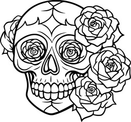 Skull with Roses Symbol of Darkness