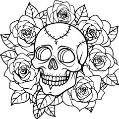 Bloody Roses on Skull