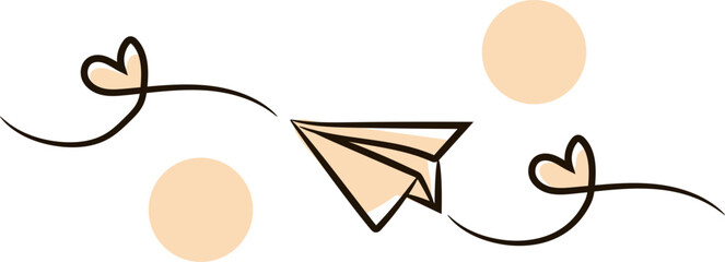 hand-drawn outline illustration of a paper airplane in flight