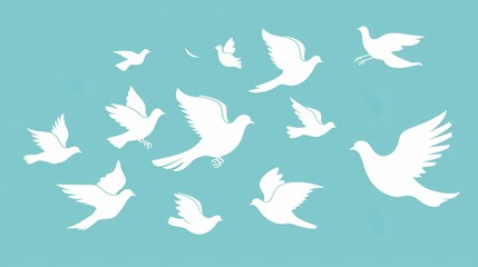 White Doves Flying in a Blue Sky Illustration