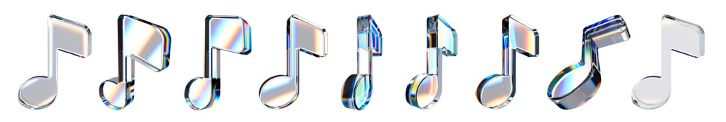 Set of 3d transparent glossy energy sign with dispersion effect. Rainbow colors reflection glass....