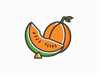 A simple illustration of a melon, with only one in the center of the image, is a symbol of art. Dynamic on a clean white background.