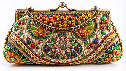 Exquisite vintage designer handbag showcases intricate beadwork, bold patterns, and opulent detailing, symbolizing the hidden gems awaiting discovery in thrift store treasure hunts.