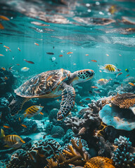 Fototapeta premium turtle swimming in the sea