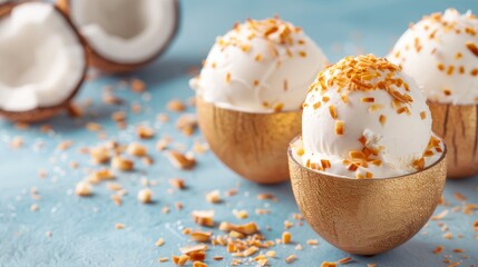Coconut ice cream in golden bowls