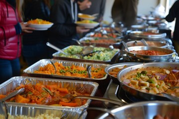 Obraz premium Buffet Table With Various Dishes For Community Gathering
