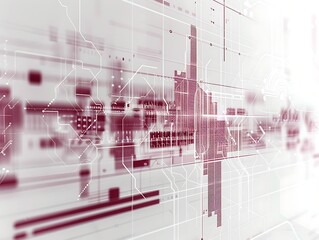 Fototapeta premium Elegant Minimalist Tech Background in White and Maroon with Digital Waveforms in an Audio Engineering Lab, Ideal for High-Tech Communication and Innovation Themes