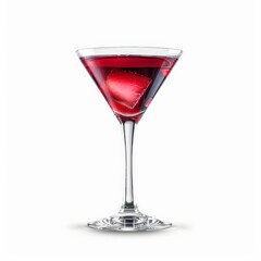 A martini glass filled with red liquid and ice