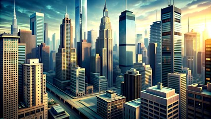 Obraz premium A striking cityscape rendered in monochromatic hues, capturing the energy and rhythm of urban life. Generative AI Neural art