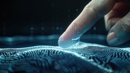 A hand is pointing at a circuit board with a lot of lines and dots. Concept of technology and complexity, as well as the idea of human interaction with machines