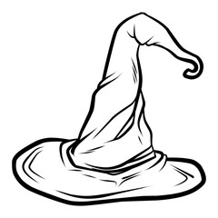 Witch hat, line drawing on a white background.