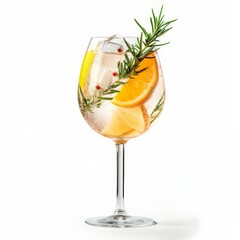 A chilled Gin and Tonic with citrus and fresh rosemary