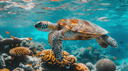 Fototapeta premium turtle swimming in the sea